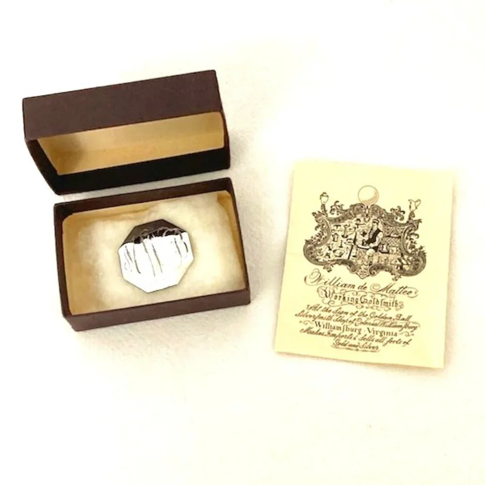 Vtg William De Matteo Sterling Silver Monogramed Brooch MWB‎ Octagonal USA